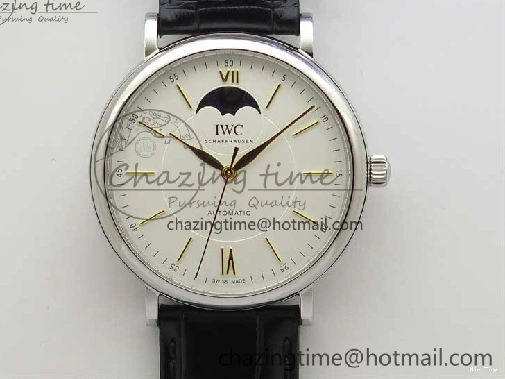 MIROTIME 0308 Vibrant Portofino IW459402 SS MKS 1:1 Best Edition White Dial on Black Leather Strap Miyota 7086